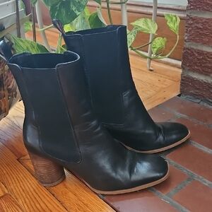 Boden Black Leather Heeled Boots